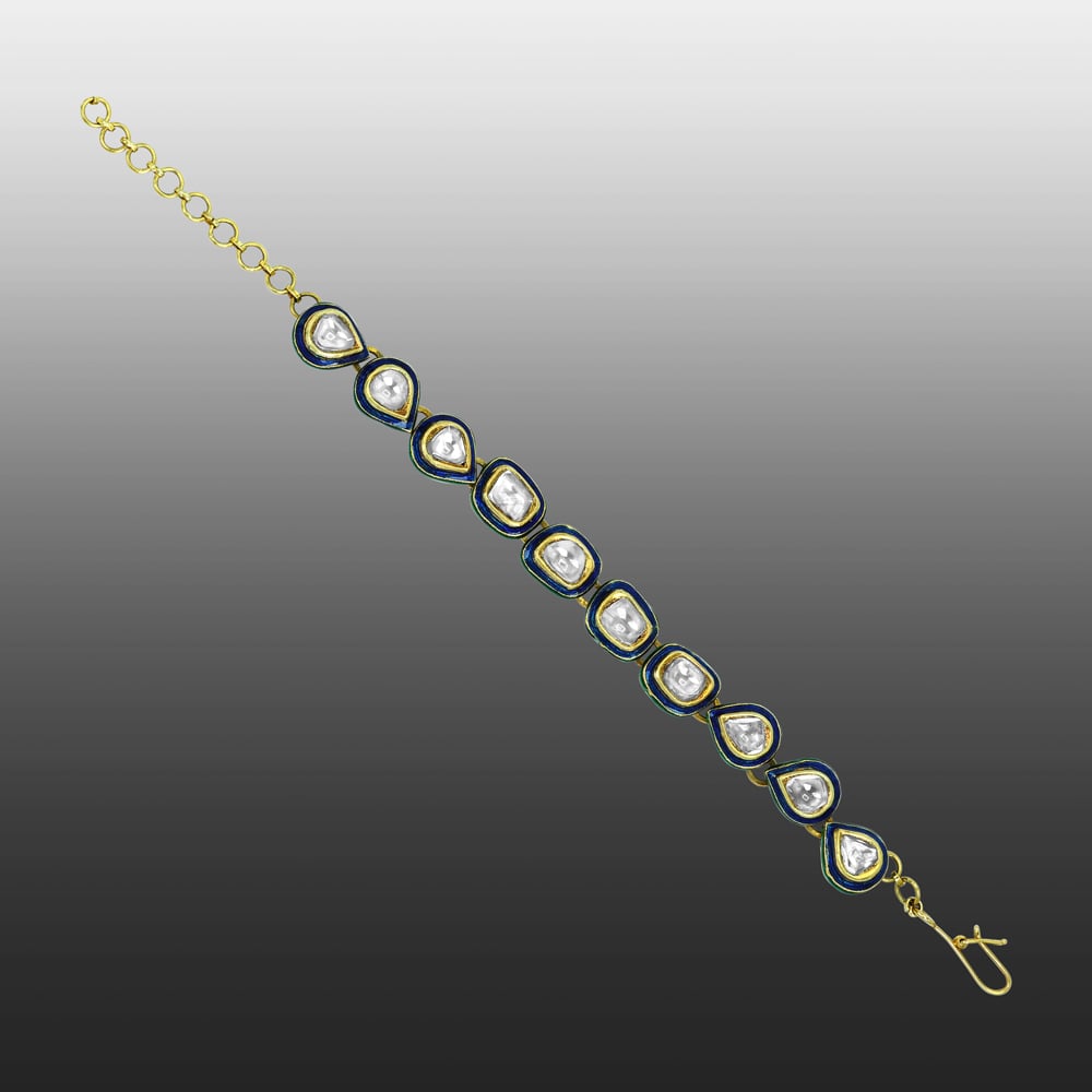 Polki Diamond Bracelet with Blue Enamel and unshaped Accents